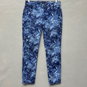 Talbots Slim Ankle Jean Women 4P Blue Floral Tropical Print Stretch Denim